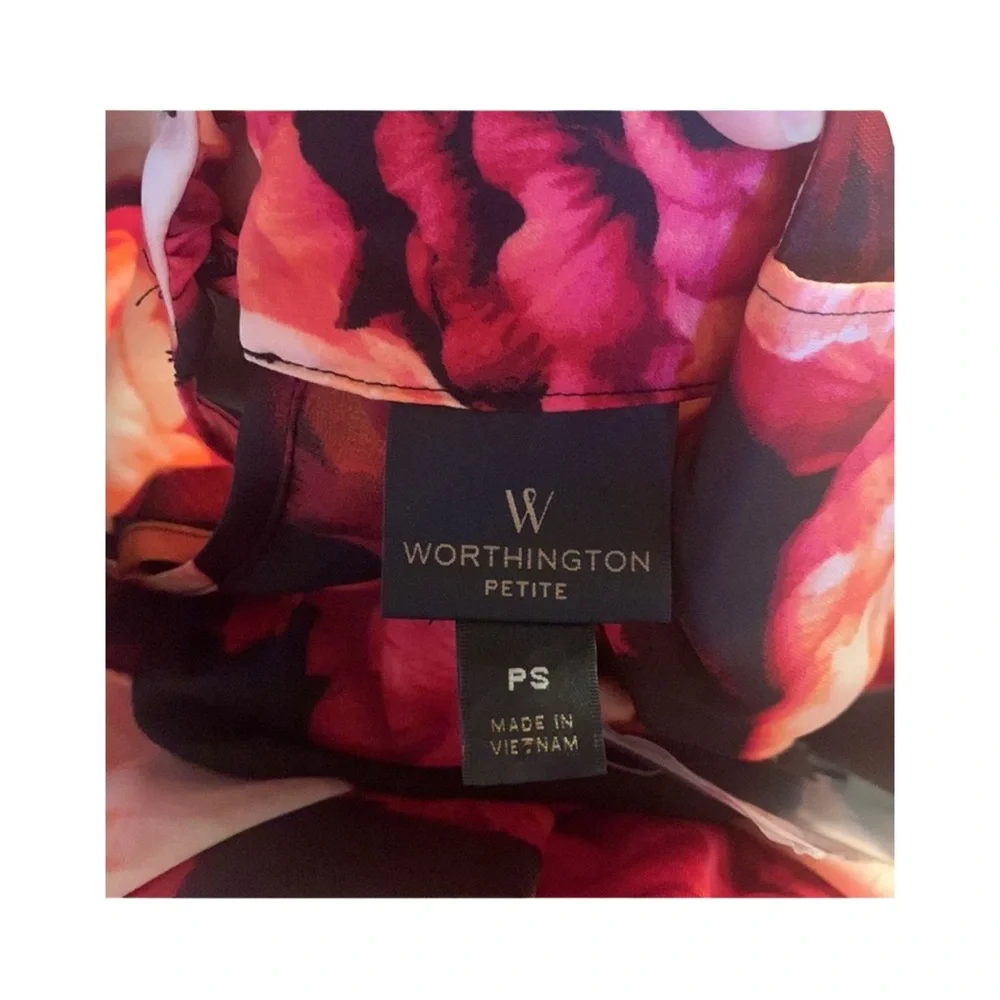 NWT WORTHINGTON Floral Stretch Knit Draped High Neck Cottagecore Blouse - Picture 3 of 5